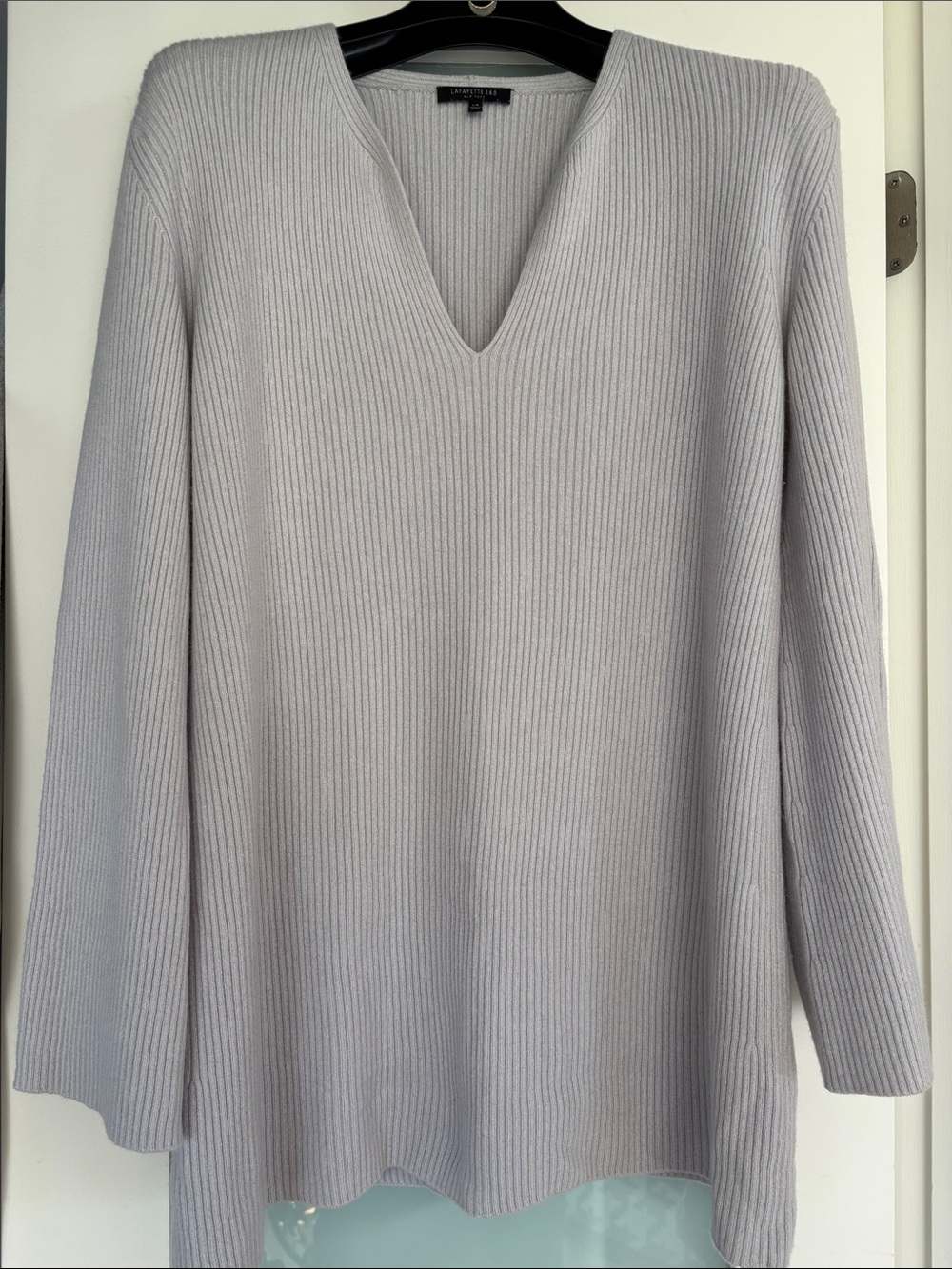 Cashmere Ribbed V-Neck Tunic Sweater